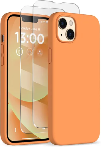 Vista 12 de Funda delgada para iPhone 13 de 6.1 pulgadas, silicona líquida a prueba de golpes, con forro de microfibra suave antiarañazos, 2 protectores