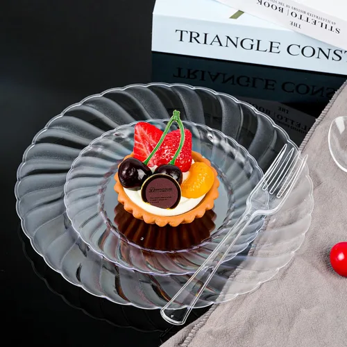 Vista 2 de FOCUSLINE 100 unidades de platos de plástico transparente de 6 pulgadas, platos desechables de plástico duro premium para ensalada y postre - Platos