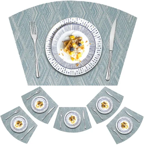Vista 16 de Juego de 6 manteles individuales redondos para mesa de comedor, poliuretano impermeable, aislamiento térmico, resistente a las manchas