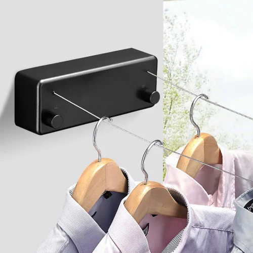 Vista 2 de BESy Funda retráctil ABS + secadora de aluminio con cuerda doble de acero inoxidable ajustable, estilo hotel, resistente, método de montaje