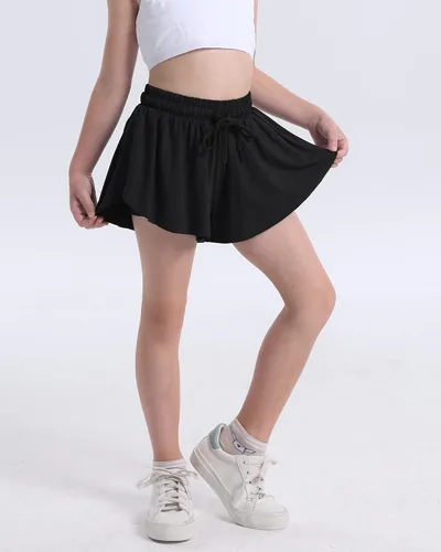 Vista 6 de KEREDA Pantalones cortos fluidos para niñas, pantalones cortos de mariposa para niñas adolescentes con forro de elastano 2 en 1 para correr