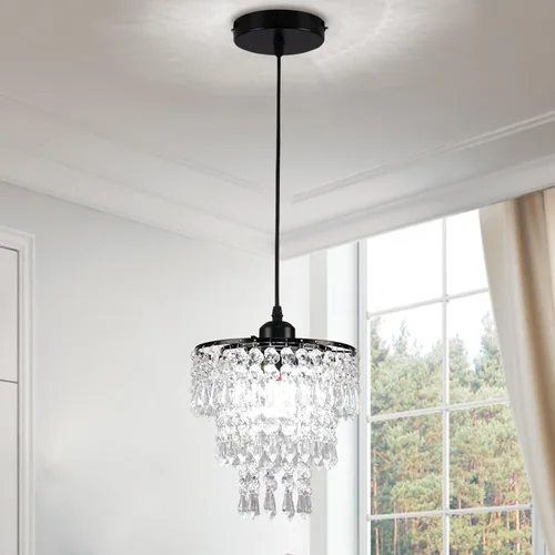 Vista 10 de Lámpara de techo de cristal de 3 niveles con colgante de cristal, decoración para pasillo, comedor, sala de estar, dormitorio, casquillo E26, cromado