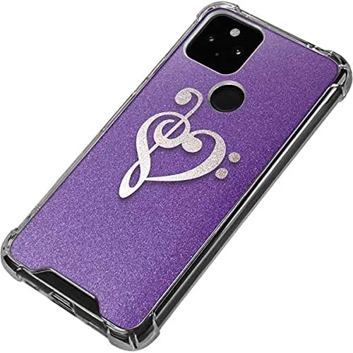 Vista 3 de Skinit Funda transparente compatible con Google Pixel 5a 5G - Diseño de corazón musical con purpurina morada