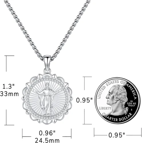 Vista 2 de Eusense - Collar con colgante de plata de ley 925 de San MiguelSan Benito para hombres y mujeres con cruz de Jesúsmedalla milagrosa de la Virgen