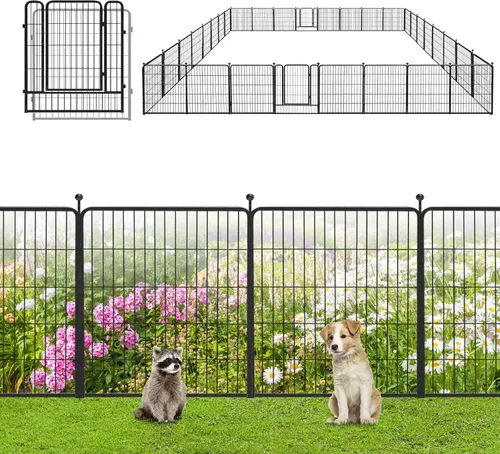Vista 20 de Valla de Jardín con Puerta Cercado de Metal para Patio, 32 pulgadas x 23 pies 10 Paneles de Valla Sin Excavación Paneles de Valla Temporal