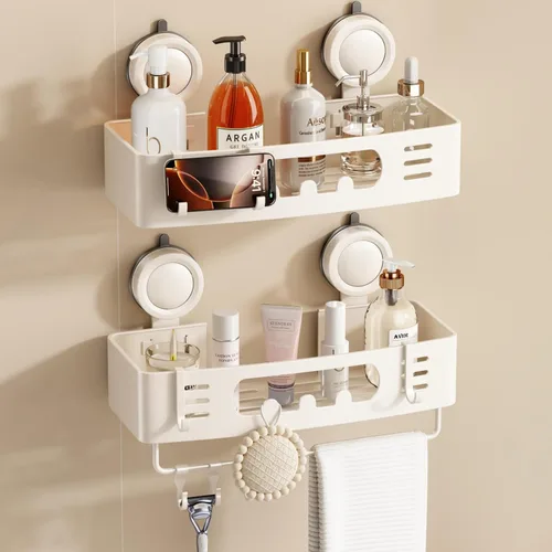 Vista 11 de Voldra Organizador de ducha esquinero con ventosa, estantes de ducha esquineros de aluminio para pared sin taladrar, organizador de ducha