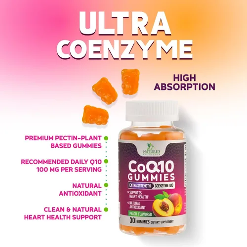 Vista 5 de CoQ10 - Gomitas Coenzima Q10 100 mg por porción, 3 veces de fuerza, alta absorción, suplementos antioxidantes para apoyo a la salud cardíaca