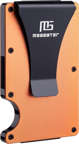 Vista 2 de Meggater Soporte de tarjeta de metal ultrafino con clip para dinero-Billetera de metal minimalista para hombres y mujeres-Paquete de tarjetas