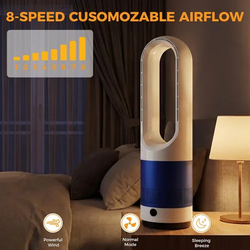 Vista 4 de NEWBULIG Ventilador de torre sin aspas de 22 pulgadas para dormitorio, ventilador silencioso oscilante de 80°, 8 velocidades, temporizador de 9H