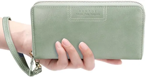 Vista 3 de FT FUNTOR Cartera de pulsera para mujer, cartera de piel sintética vegana con cremallera alrededor del teléfono, tarjetero organizador