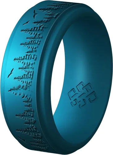 Vista 37 de Knot Theory Anillo de silicona para hombre, grabado de montaña, ondas, bosque, ancho de banda de 0.315 pulgadas, transpirable, ajuste cómodo