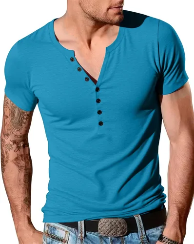 Vista 19 de YTD - Camiseta de manga larga Henley básica ajustada para hombre, estilo casual