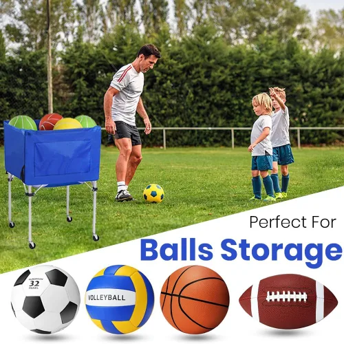 Vista 3 de Carrito de pelota de voleibol con ruedas, cesta portátil de almacenamiento, 37 x 26 x 26 pulgadas, organizador de equipo deportivo para garaje
