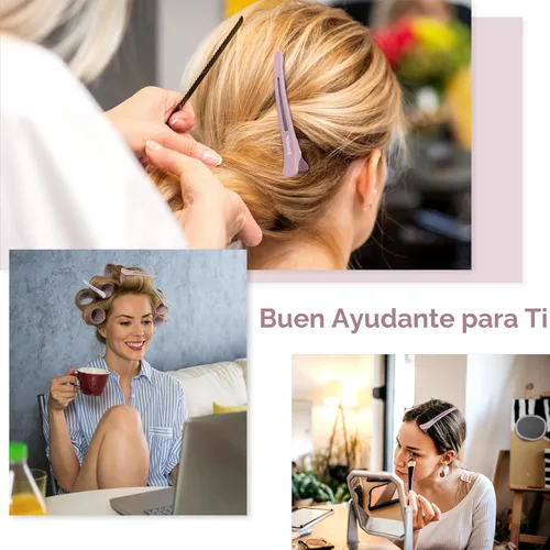 Vista 5 de AIMIKE Pinzas para peinar con pico de pato de silicón sin arrugas para sección, corte y uso en salón Clips de pico de pato con bandas de silicona