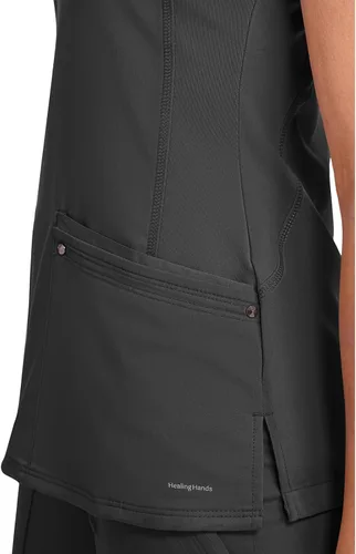 Vista 2 de Healing Hands - Camiseta médica con cuello en V para mujer, suave, elástica Negro