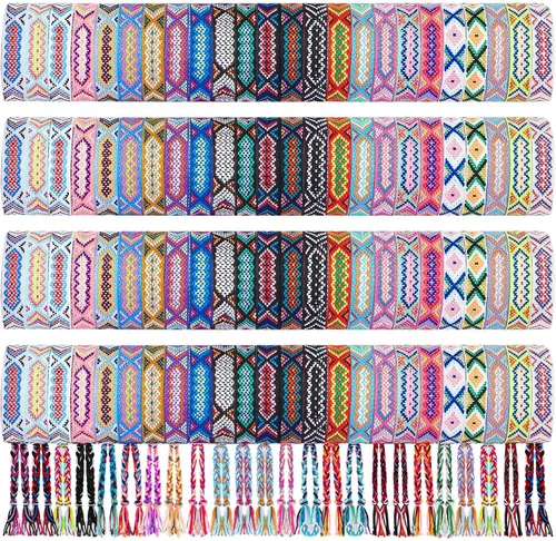 Vista 8 de Henoyso Pulseras tejidas de la amistad a granel ajustables trenzadas de cuerda Nepal con cierre de nudo deslizante, regalo para mujeres y niñas