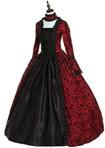 Vista 4 de CountryWomen 18th Century Women's Rococo Ball Gown Printing Costumes Long Gothic Victorian Dress Masquerade Theme Dresses