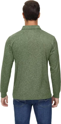 Vista 4 de MAGCOMSEN Polo de golf de manga larga para hombre, con cuello, casual, atlética, de secado rápido