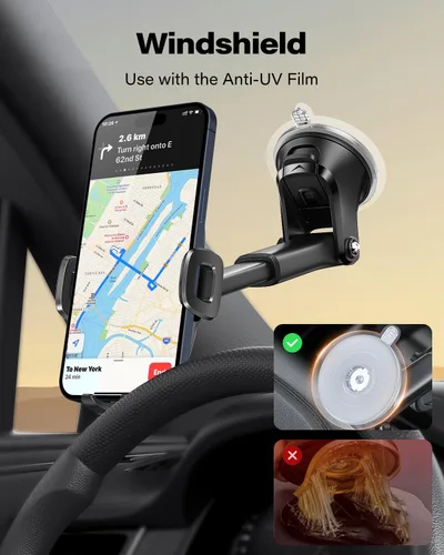 Vista 6 de APPS2Car Soporte de teléfono con ventosa, soporte universal para teléfono para parabrisas de automóvil, salpicadero, ventana, soporte para teléfono