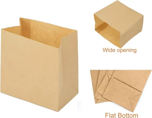 Vista 3 de Pequeñas bolsas de papel marrón para aperitivos, paquete de 100, bolsas de papel kraft a prueba de grasa, reciclables y biodegradables, pequeños