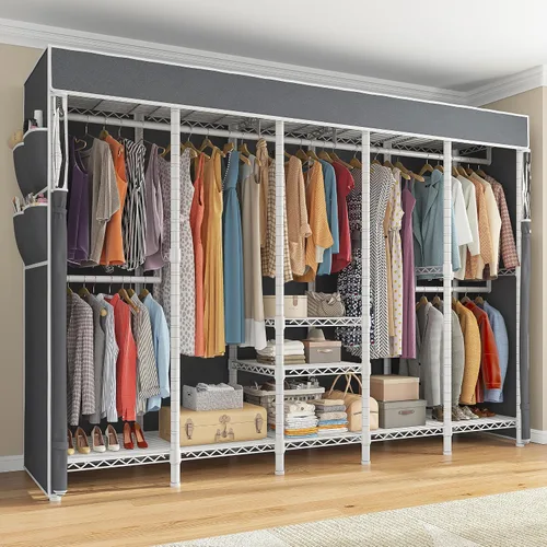 Vista 10 de Raybee Perchero de ropa resistente de 88.2 pulgadas de ancho, para colgar ropa, extra ancho, portátil, cargas de armario, 1200 libras, estante Negro