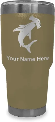 Vista 11 de LaserGram Vaso aislado al vacío de 20 onzas, tiburón martillo, grabado personalizado incluido (negro)