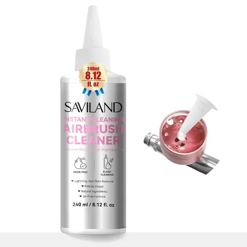 Vista 17 de Kit de Limpieza de Aerógrafo SAVILAND: Kit de Limpieza de Aerógrafo Instantáneo 240ml de 10S, Libre de Acetona con Bajo Olor, Incluye Cepillo