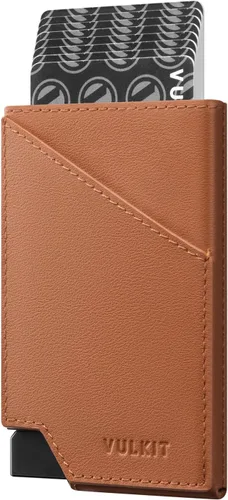 Vista 15 de VULKIT Cartera de tarjetas desplegable con bloqueo RFID, funda delgada de aluminio para tarjetas bancarias con bolsillo para dinero de negocios