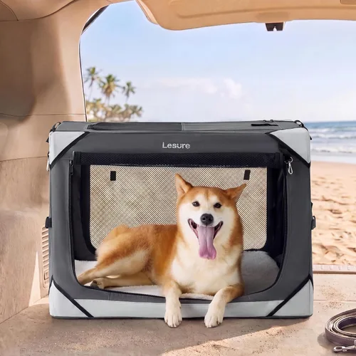 Vista 11 de Lesure Jaula Plegable para Perros - Perrera de Viaje Portátil para Perros Medianos, Jaula para Mascotas de 4 Puertas con Ventanas de Malla