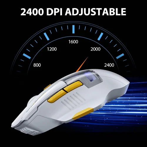 Vista 6 de INPHIC A9 Explorer - Ratón Bluetooth, modo dual Bluetooth 5.0/2.4G, 2400 DPI, indicador de batería visible, mouse RGB para portátil, color blanco