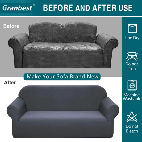 Vista 5 de Granbest - Funda de sofá impermeable de alta calidad Granbest de alta elasticidad para sofá de tela súper suave (gris, pequeña)