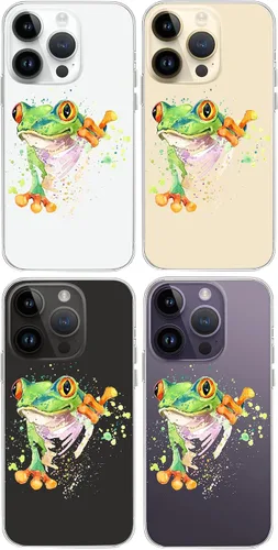 Vista 6 de Funda compatible con iPhone 14 Pro de 6.1 pulgadas, funda transparente con divertido diseño de rana de acuarela para mujeres y niñas, transparente a