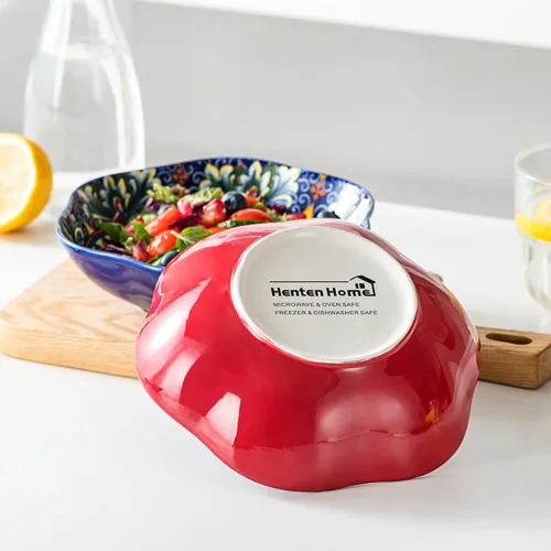 Vista 7 de Henten Home Juego de 4 cuencos de cerámica para ensalada de 20 onzas, coloridos cuencos para aperitivos, estilo bohemio, aptos para helados, frutas