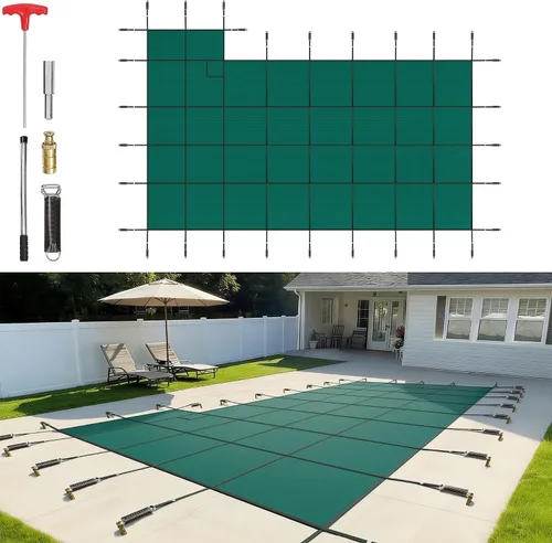 Vista 10 de VEVOR Cubierta rectangular para piscina de 12 x 20 pies, toldo de invierno de PVC color carbón, impermeable y repelente de suciedad