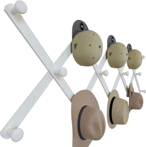 Vista 8 de SKOLOO Perchero Grande para Sombreros de Pared, Colgador de Pared de Acordeón de Madera, Moderno, Ganchos Expandibles para Abrigos, Perchero