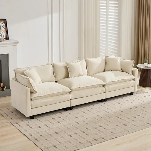 Vista 252 de Sofá seccional modular verde de 111.5", sofás seccionales grandes de 3 plazas para sala de estar, sofá nube oversized de tela chenille con otomana
