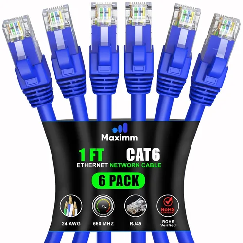 Vista 21 de Maximm Cable Ethernet Cat 6 de 0.6 pies (paquete de 6) – Cable LAN de alta velocidad, cable de Internet, cable de conexión y cable de red – UTP