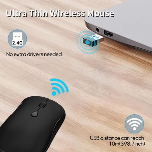 Vista 5 de Slim Silent 2.4G Ratón óptico inalámbrico, naranja Negro