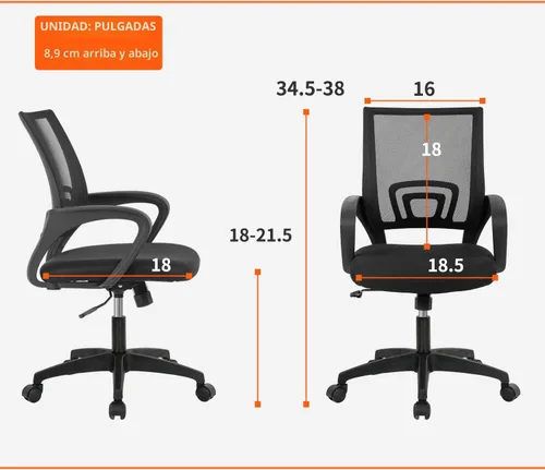 Vista 3 de BestOffice Silla de Oficina Ergonómica Silla Giratoria de Escritorio de Respaldo Medio Respaldo y Soporte Lumbar Transpirable Altura Negro
