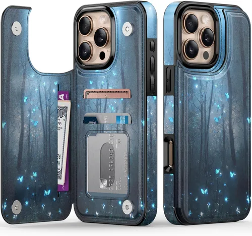 Vista 88 de FUNMIKO Funda tipo cartera para iPhone 15 con tarjetero + clip para efectivo, bloqueo RFID, protección contra caídas de grado militar y obras