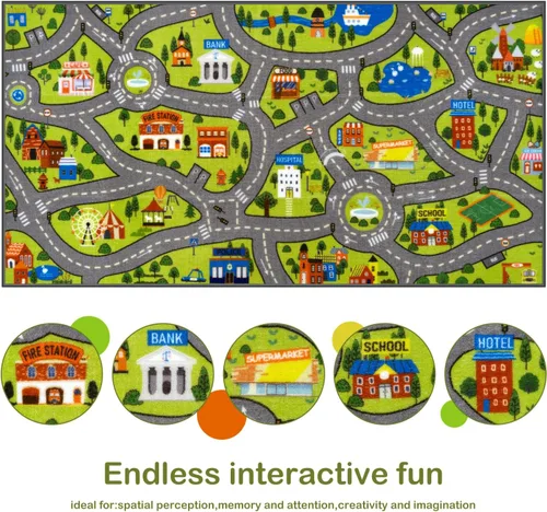 Vista 5 de STARUIA Alfombra de juego para niños, 60 x 32 pulgadas, ultra antideslizante, alfombra educativa para niños, alfombra de coche lavable
