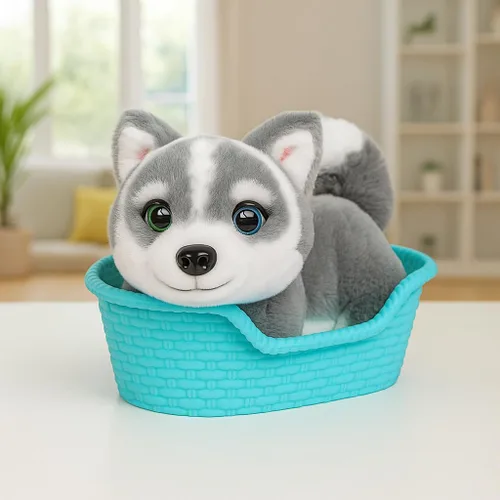 Vista 7 de Little Live Pets Mi cachorro realmente real Mini Aurora El Husky, juguete de peluche interactivo con cesta de exhibición, más de 20 sonidos