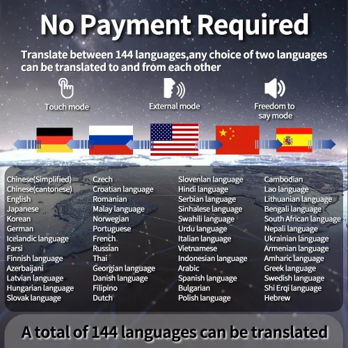 Vista 10 de Auriculares con traductor de idiomas AI, 3 en 1 en tiempo real con 144 idiomas y acentos, dispositivo de traducción y batería de larga duración
