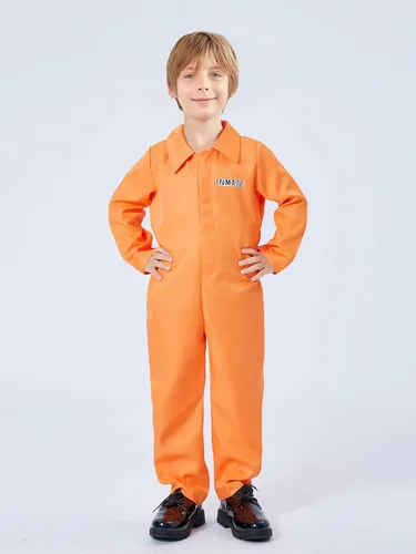 Vista 5 de Springcmy Disfraz de prisionero naranja para adultos, disfraz de cárcel, juego de rol, cosplay, Halloween, prisionero