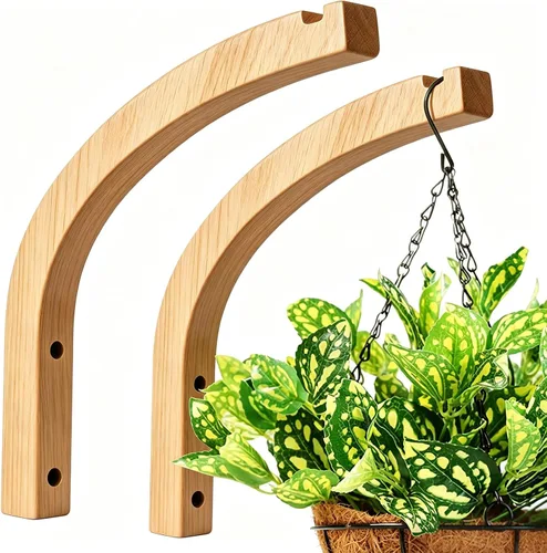 Vista 12 de Colgador de plantas de macramé, macetas colgantes de pared para plantas de interior, ganchos de madera para macetas al aire libre, carillón