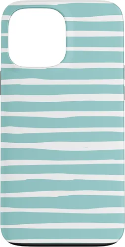 Vista 23 de iPhone 16 Cute Pastel Mint Green Aqua & White Wavy Stripe Case