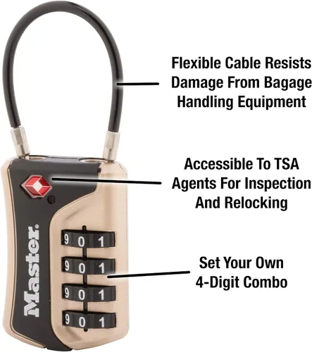 Vista 2 de Master Lock 4697D Establece tu propia combinación de candado de equipaje aprobado por la TSA, 1 paquete, los colores pueden variar