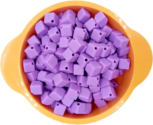 Vista 4 de Decoendiy 50 cuentas cuadradas de silicona de 0.354 in, cuentas espaciadoras de cubo sueltas, cuentas geométricas facetadas, cuentas coloridas