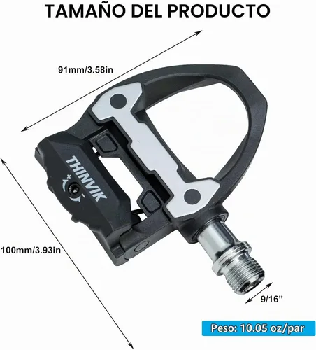 Vista 2 de Thinvik Pedales sin clipless para bicicleta de carretera con tacos compatibles con el sistema Shimano SPD SL, centro de pedal 53mm Pedales