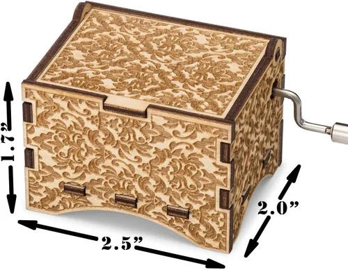 Vista 3 de TheLaser'sEdge, Caja de música de damasco personalizable, madera grabada con láser (personalizada, no puede ayudar a enamorarse)